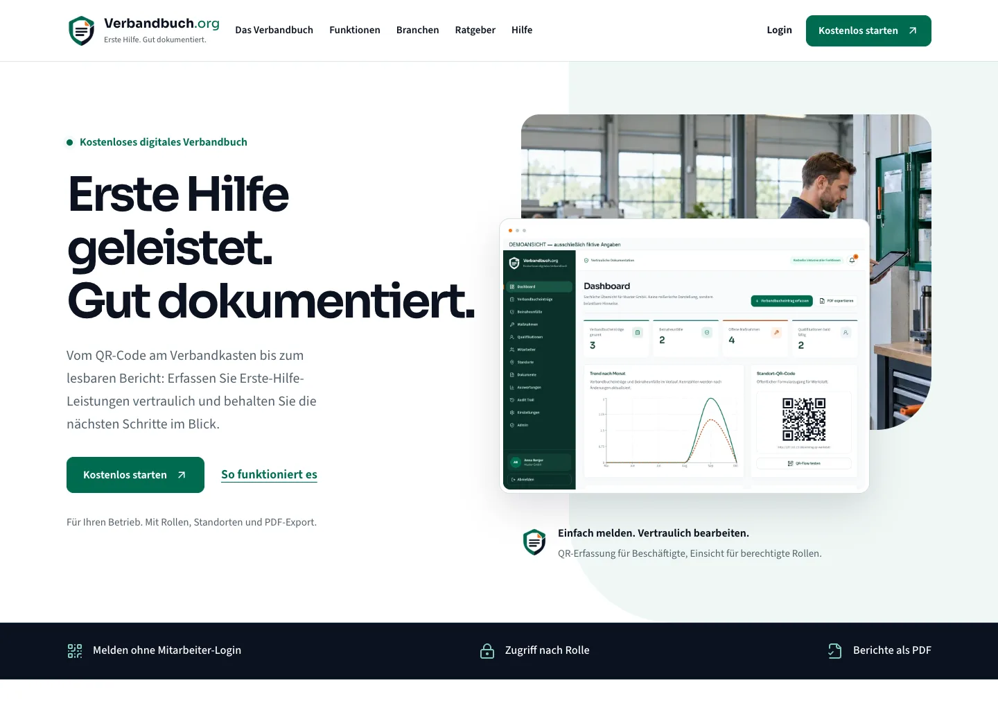 Screenshot der öffentlichen Startseite von verbandbuch.org